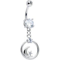 Clear Gem Star Crescent Moon Glamour Circle Dangle Belly Ring
