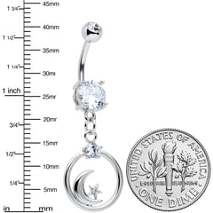 Clear Gem Star Crescent Moon Glamour Circle Dangle Belly Ring