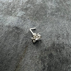 20G 1/4 Clear CZ Gem Triple Heart Triquetra L Shape Nose Ring