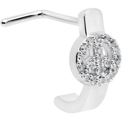 20G 1/4 Clear Gem Retro Peace Sign Faux Hoop L Shape Nose Ring