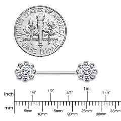 14G 9/16 Clear Gem Whimsy Flower Barbell Nipple Ring Set