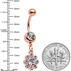 Clear Gem Rose Gold Tone Whimsy Flower Dangle Belly Ring