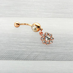 Clear Gem Rose Gold Tone Whimsy Flower Dangle Belly Ring