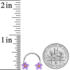 16G 3/8 Purple Ball Flowers Horseshoe Circular Barbell Set of 4