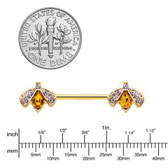 14G 9/16 Yellow Gem Gold Tone Fashion Bug Barbell Nipple Ring Set