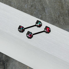 14G 9/16 Purple Tourmaline Black Lacy Drop Barbell Nipple Ring Set