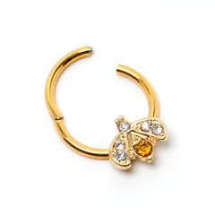 16G 3/8 Yellow Gem Gold Tone Fashion Winged Bug Hinged Segment Ring