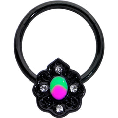16G 3/8 Purple Tourmaline Black Lacy Drop Hinged Segment Ring