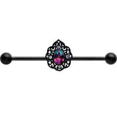 14G Purple Tourmaline Black Lacy Drop Industrial Barbell 38mm