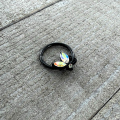 16G 3/8 Aurora CZ Gem Black Fleur de Lis Butterfly Hinged Segment Ring