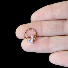 16G 3/8 Aurora CZ Gem Rosy Tone Fleur de Lis Butterfly Hinged Segment Ring