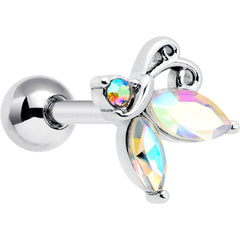 16G 1/4 Aurora CZ Gem Fleur de Lis Butterfly Cartilage Tragus Earring
