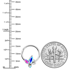 16G 3/8 Aurora CZ Gem Fleur de Lis Butterfly Hinged Segment Ring