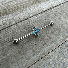 14G Blue Gem Frosty Snowflake Christmas Industrial Barbell 38mm