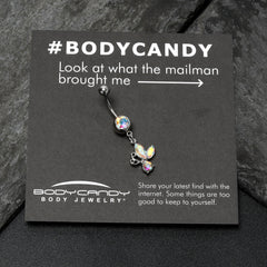 Aurora Gem Fleur de Lis Butterfly Dangle Belly Ring