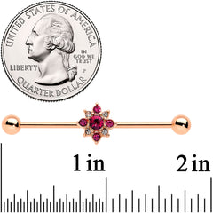 14G Red Gem Rose Gold Tone Rococo Star Industrial Barbell 38mm
