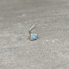 20G 7mm Blue Clear Gem Stylish Snowflake L Shape Nose Ring