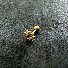 16G 1/4 Pink Gem Gold Tone Starry Flower Cartilage Tragus Earring