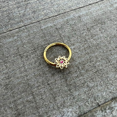 16G 3/8 Pink Gem Gold Tone Starry Flower Hinged Segment Ring