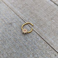 16G 3/8 Pink Gem Gold Tone Starry Flower Hinged Segment Ring