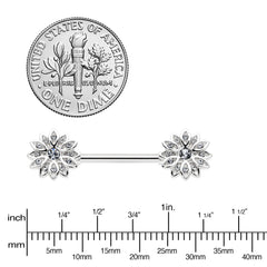 14G 9/16 Clear Gem Rococo Starry Flower Barbell Nipple Ring Set