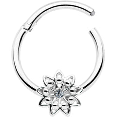 16G 3/8 Clear Gem Starry Flower Hinged Segment Ring