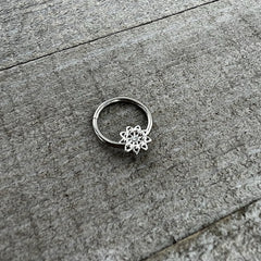 16G 3/8 Clear Gem Starry Flower Hinged Segment Ring