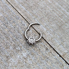 16G 3/8 Clear Gem Starry Flower Hinged Segment Ring