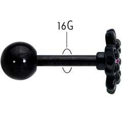 16G 1/4 Pink Gem Black Midnight Flower Cartilage Tragus Earring
