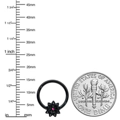 16G 3/8 Pink Gem Black Starry Flower Hinged Segment Ring
