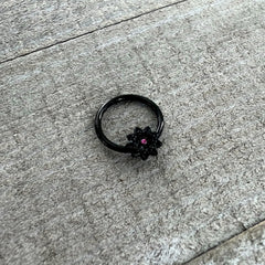 16G 3/8 Pink Gem Black Starry Flower Hinged Segment Ring