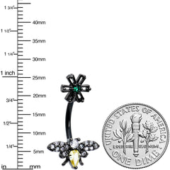 Yellow Clear Green Gem Black Butterfly Flower Double Mount Belly Ring