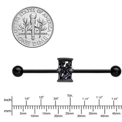 14G Purple Gem Black Gothic Hourglass Industrial Barbell 38mm