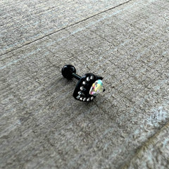 16G 1/4 Aurora Gem Black Double Heart Cartilage Tragus Earring