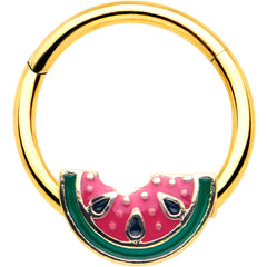 16G 3/8 Gold Tone Watermelon Bite Hinged Segment Ring