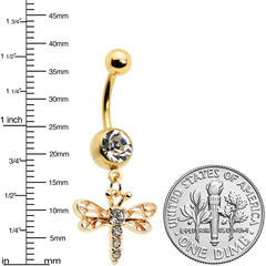 Clear Gem Gold Tone Flying Dragonfly Dangle Belly Ring