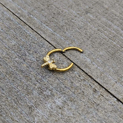 16G 3/8 Clear Gem Gold Tone Flying Dragonfly Hinged Segment Ring