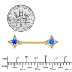 14G 9/16 Blue Synthetic Opal Gold Tone Rhombus Nipple Ring Set