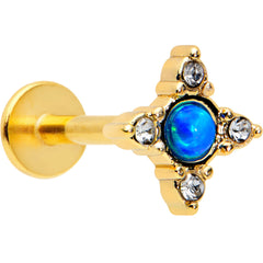 16G 5/16 Blue Synthetic Opal Gold Hue Rhombus Labret Monroe Tragus