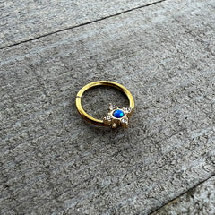 16G 3/8 Blue Synthetic Opal Gold Hue Rhombus Hinged Segment Ring