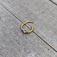 16G 3/8 Blue Synthetic Opal Gold Hue Rhombus Hinged Segment Ring