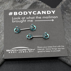 14G 9/16 Leaping Blue Dolphin Barbell Nipple Ring Set