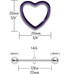 14G 5/8 Purple Heart Glow in the Dark Valentine Nipple Shield Set