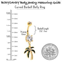 Clear Gem Gold Tone Palm Tree Style Dangle Belly Ring