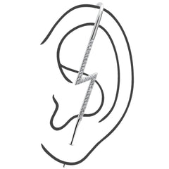 Clear CZ Gem Lightning Bolt Ear Cuff Bar Earring