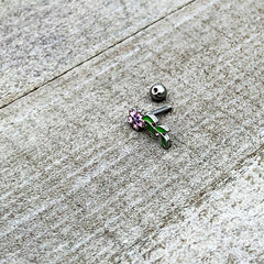 16G 1/4 Pink Purple Long Flower Cartilage Tragus Earring