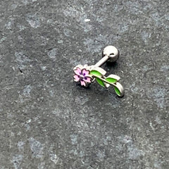 16G 1/4 Pink Purple Long Flower Cartilage Tragus Earring