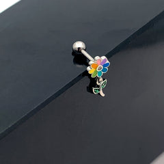 16G 1/4 Clear Gem Pride Rainbow Flower Dangle Cartilage Tragus