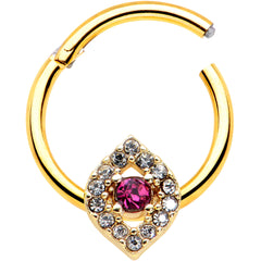16G 3/8 Clear Pink Gem Gold Tone Open Eye Hinged Segment Ring