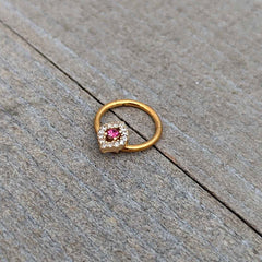 16G 3/8 Clear Pink Gem Gold Tone Open Eye Hinged Segment Ring